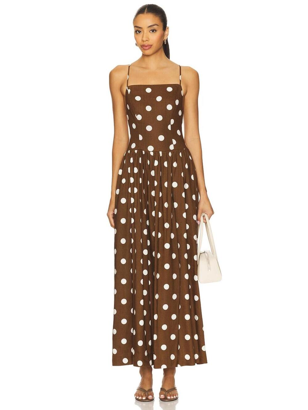 MAJORELLE Dot Maxi Dress in Brown & Ivory Dot